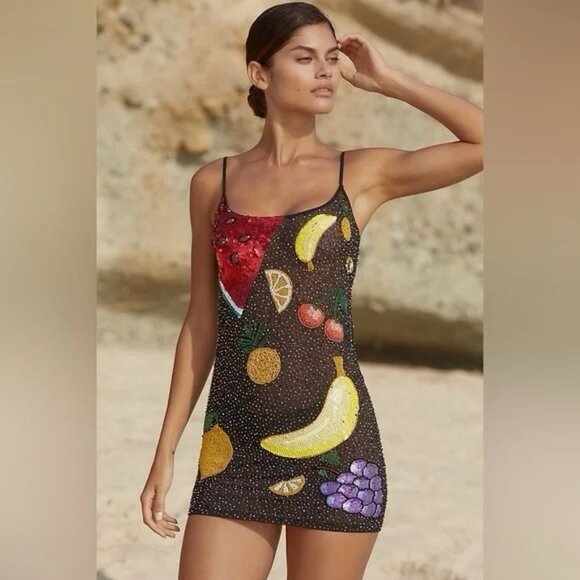 Anthropologie Dresses & Skirts - Anthropologie Leslie Amon Tutti Frutti Sparkly Beaded Mini Dress